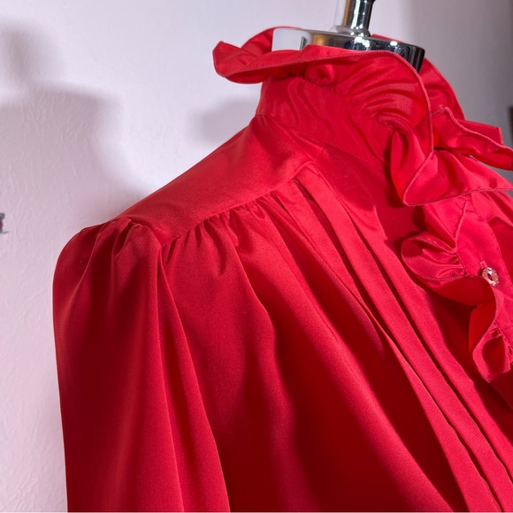 Vintage 70 80 Lilli Ann Retro Victorian Red Ruffle Front Feminine Tuxedo shirt - Picture 8 of 17
